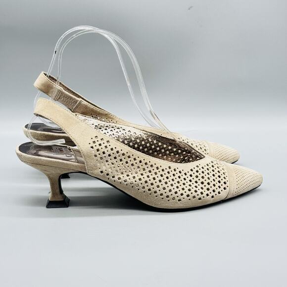 Jeffrey Campbell Shoes Womens 8.5 Beige Suede Slingback Perforated Kitten Heels - Picture 1 of 13